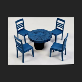 table et chaises bleu- décors de crèche – aubagne – santons 7 cm