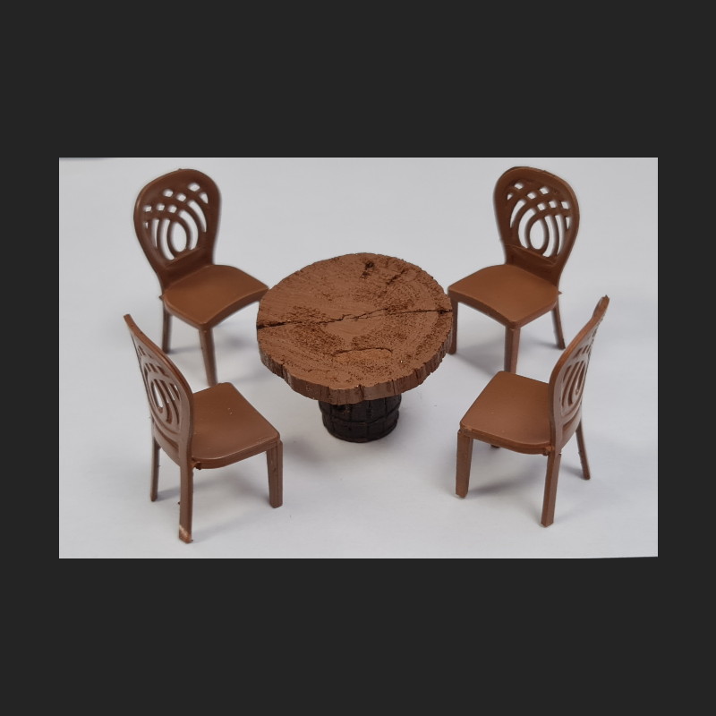 table et chaises marron- décors de crèche – aubagne – santons 7 cm