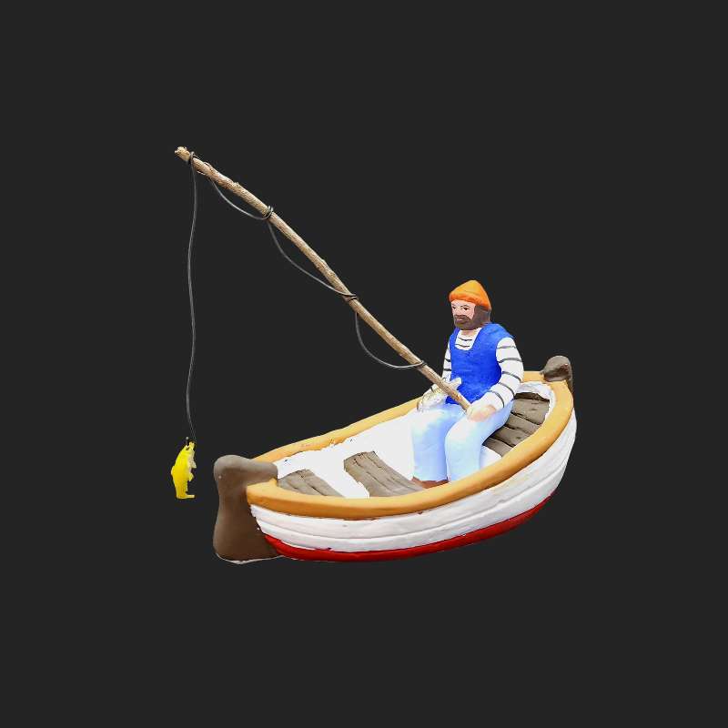 Santon de crèche- santon de provence – santon 7cm – décor de crèche – santons Aubagne – santon Pêcheur sur barque 7cm